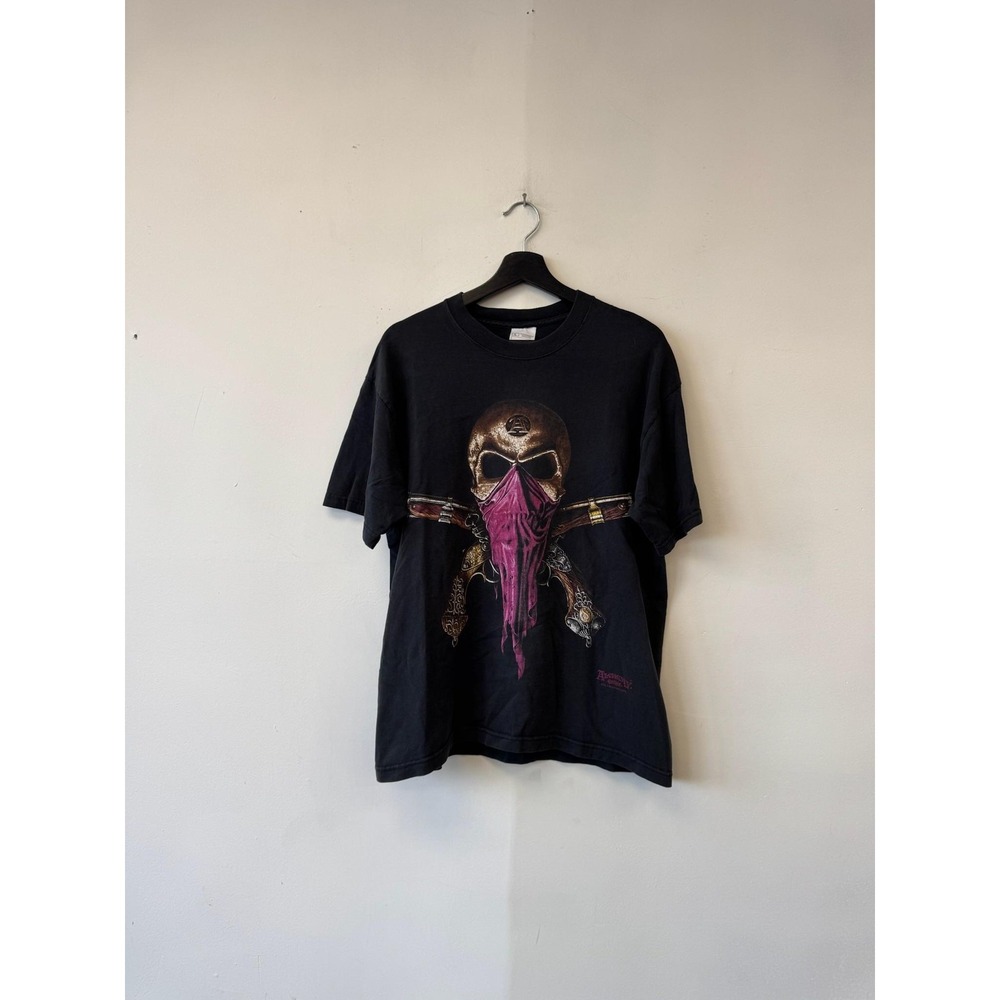 VTG Alchemy Gothic Skull Pistols Shirt Medium Black Tee Goth Grunge Euro 90s